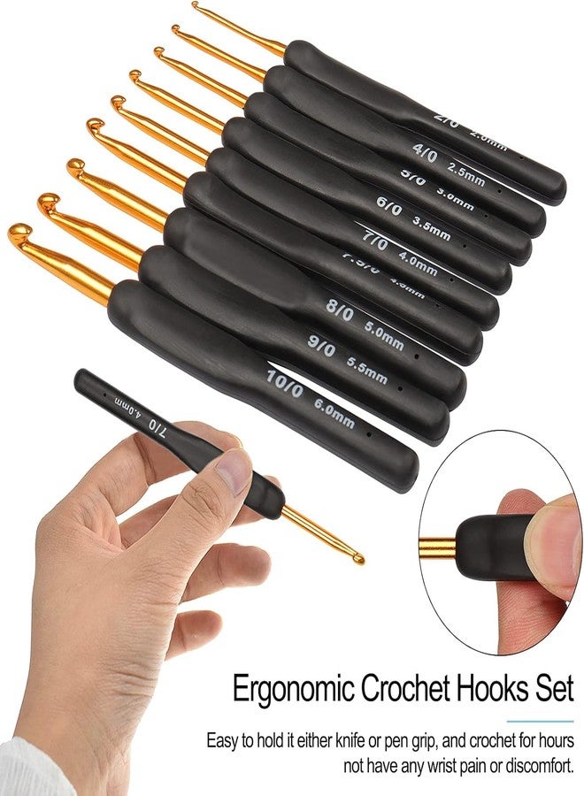 Dodhar Black Gold Crochet Hooks Needles for Arthritic Hands, Crochet Hook Set Ergonomic Soft Grips Knitting Hook for Crochet Yarn Craft, Aluminum Knitting Crochet Supplies Kit for Knitter (m) - Image 4